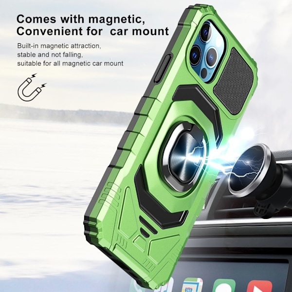Bulksourcing iPhone 12 Pro Max 6,7 tommer Kickstand Design Anti-kollision Luftpuder Bumpresistent og Fleksibel Hybrid Phone Case - Grøn Green
