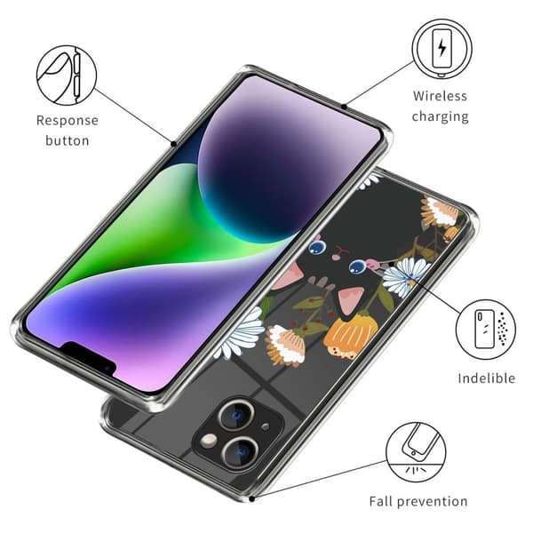 Deco iPhone 14 Etui - Blomst / Katt Multicolor