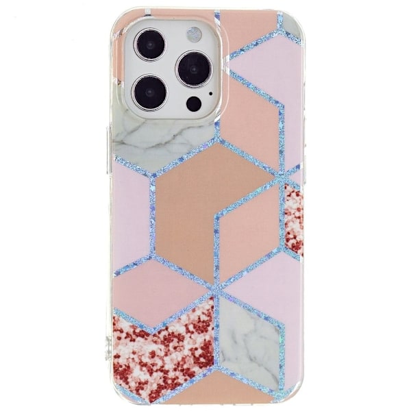 Marmormotiv iPhone 14 Pro skal - Rosa / Romb multifärg
