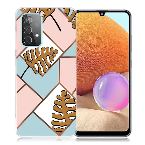 Marble Samsung Galaxy A32 Etui - Toon Leaves i Pink og Blue Multicolor