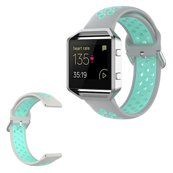 Fitbit Blaze / Versa / Versa Lite / Versa 2 kaksivärinen silikoninen ranneke - Harmaa / Syaani Silver grey