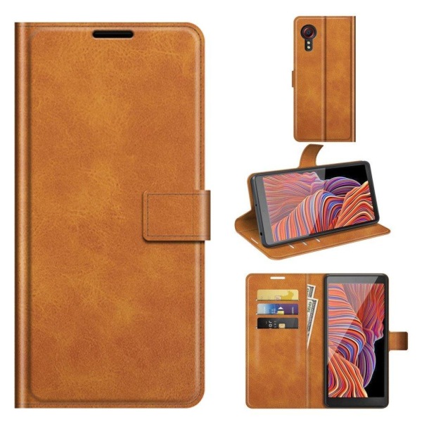 Hållbart konstläder Samsung Galaxy Xcover 5 fodral med plånbok - Orange