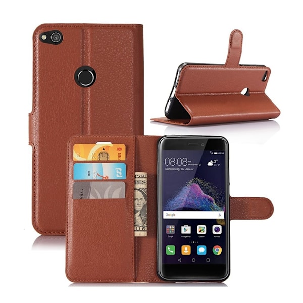 Huawei Honor 8 Lite Litsi Pintainen Nahkakotelo Lompakko - Ruskea Brown