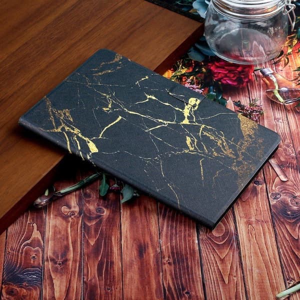 iPad 10.2 (2019) stilig mønster lær flip etui - Gull Marble Black
