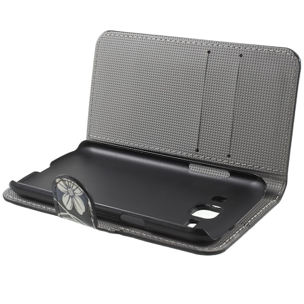 Moberg Samsung Galaxy J1 Læder Etui Med Stander Og  Kortholder - Hvide Blomster Multicolor