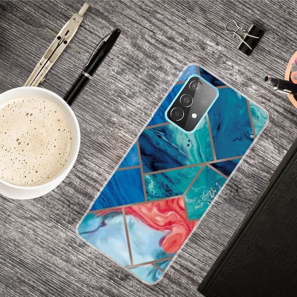 Marmormotiv Samsung Galaxy A53 5G skal - Blå Och Orange Marmor multifärg