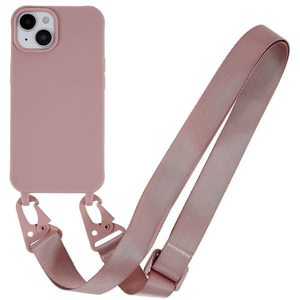 Tynt TPU-deksel med matt finish og justerbar stropp til iPhone 15 Plus Max - Mørkerosa Pink
