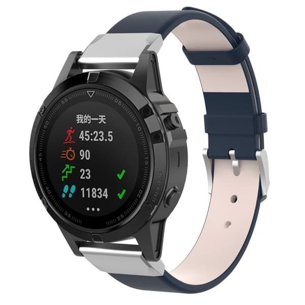 Garmin Fenix 5 / Forerunner 935 / Quatix 5 / Approach S60 klockband av läder - Mörkblå Blå