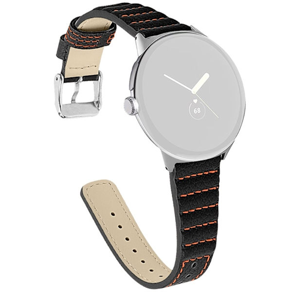 Google Pixel Watch wave-stil ekte lærrem - Svart Black
