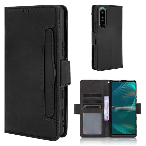 Modern-styled Lær Lommebok Etui til Sony Xperia 5 III - Svart Black