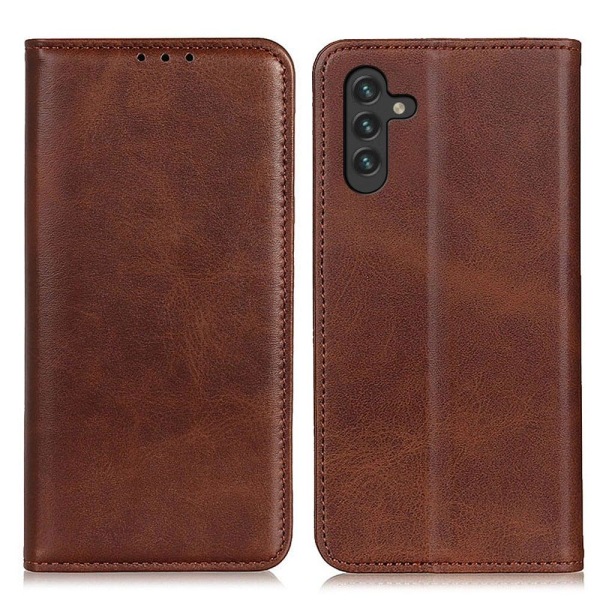 Wallet-style Genuine Leather Flipcase For Samsung Galaxy A13 5G - Kahvi Brown