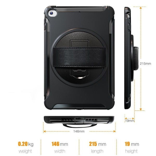 iPad Mini (2019) 3 lags multifunksjons hybrid deksel  - Sort Black