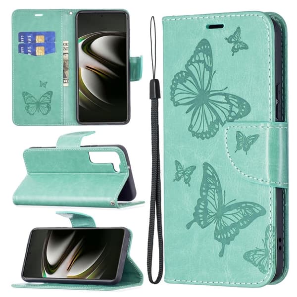 Butterfly Samsung Galaxy S22 Plus Flip Etui - Grøn Green