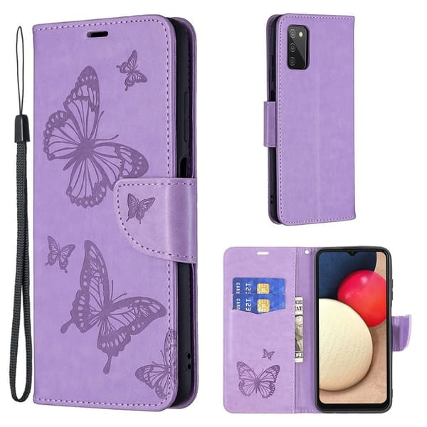 Butterfly Samsung Galaxy A03s skinnveske - Lilla Purple