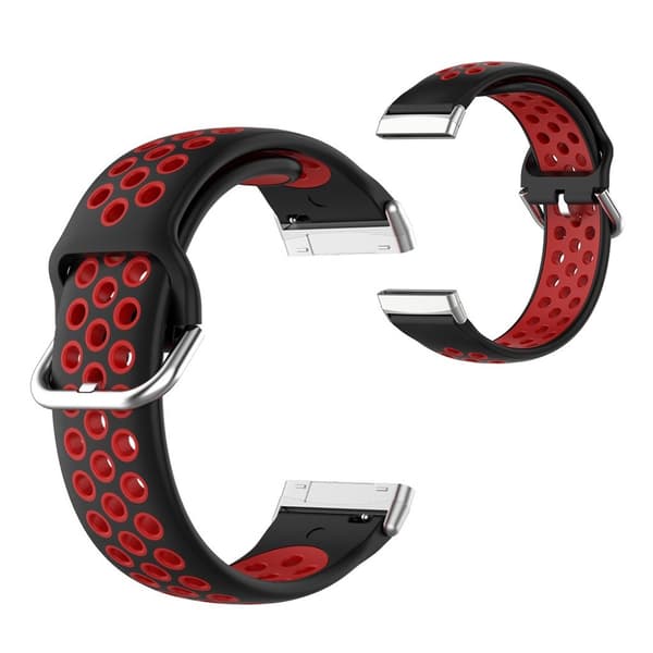 Fitbit Sense / Versa tofarget silikonklokkearmbånd - Svart / Rød Red