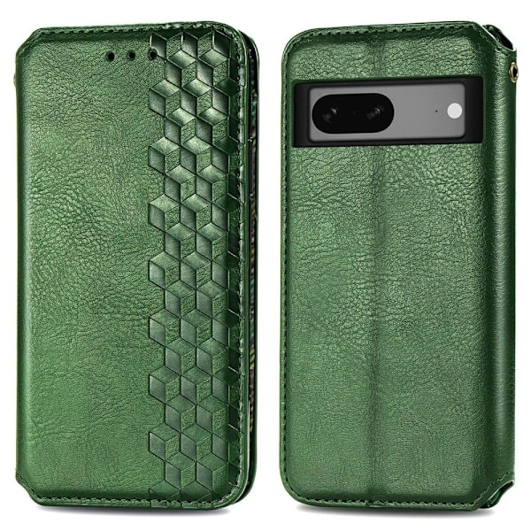 Läderfodral med A Snygg Rhombus Avtryck till Google Pixel 7a - Grön Grön
