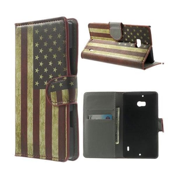 Moberg Nokia Lumia 929/930 Læder Etui - Vintage US Flag Multicolor