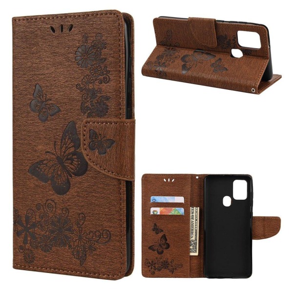 Butterfly läder Samsung Galaxy A21s fodral - Brun Brun