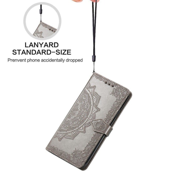 Mandala läder Samsung Galaxy S21 FE fodral - Silver/Grå Silvergrå