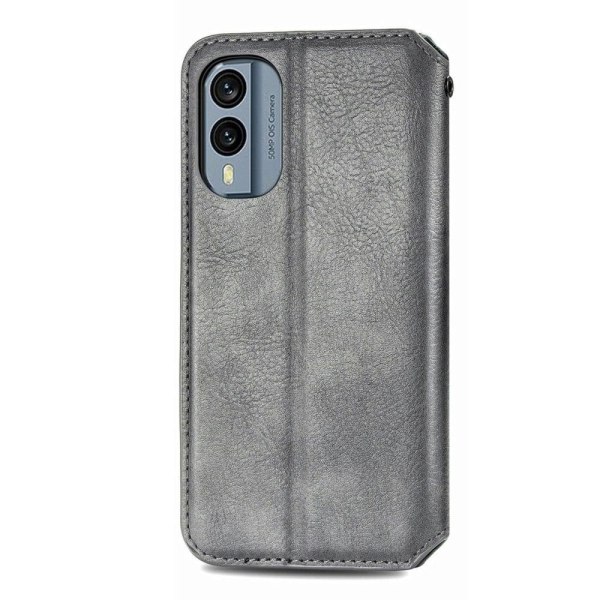 Nahkakotelo With A Stylish Rhombus Imprint For Nokia X30 - Harmaa Silver grey