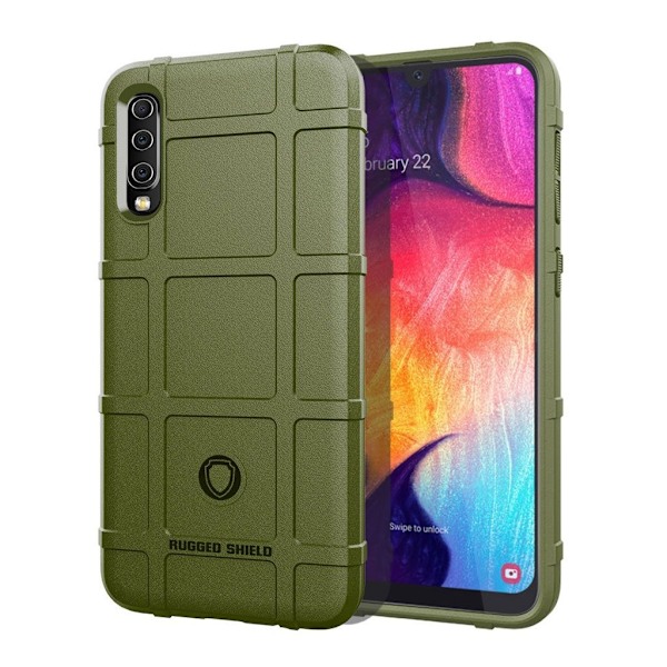 Samsung Galaxy A50 robust fyrkantigt rutnätsfodral - Grön Grön
