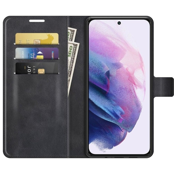 Hållbart konstläder Samsung Galaxy S22 fodral med plånbok - Svar Svart