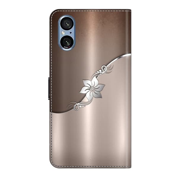 Sony Xperia 5 V Fodral Magnetiskt lås 3D-mönster Läder Plånbok Telefonskal - Silverblomma Brun