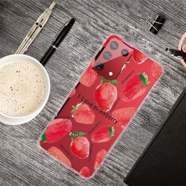 Deco Samsung Galaxy S21 Ultra Etui - Jordbær Red