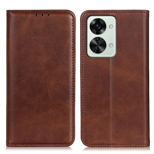 OnePlus Nord 2T lompakkokotelo, aitoa nahkaa - Kahvi Brown