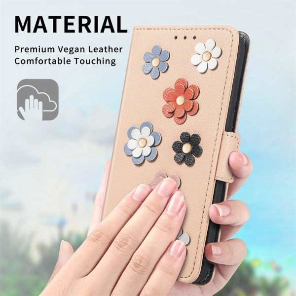 Mjukt läder iPhone 12 Pro Max fodral med blomdekor - Brun Brun
