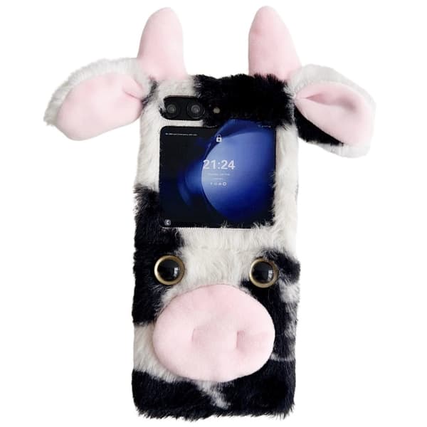 Akryl foldetaske til telefon Samsung Galaxy Z Flip6 5G Fluffy Cows Ear Cover - Sort Black