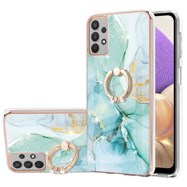Marble Mønstret Cover med Ring Holder til Samsung Galaxy M32 5G / A32 5g - Grøn Marmor Haze Green