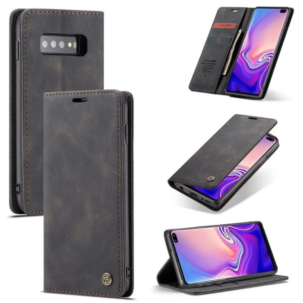 CASEME Samsung Galaxy S10 Plus auto-absorberet læder flip etui - Sort Black