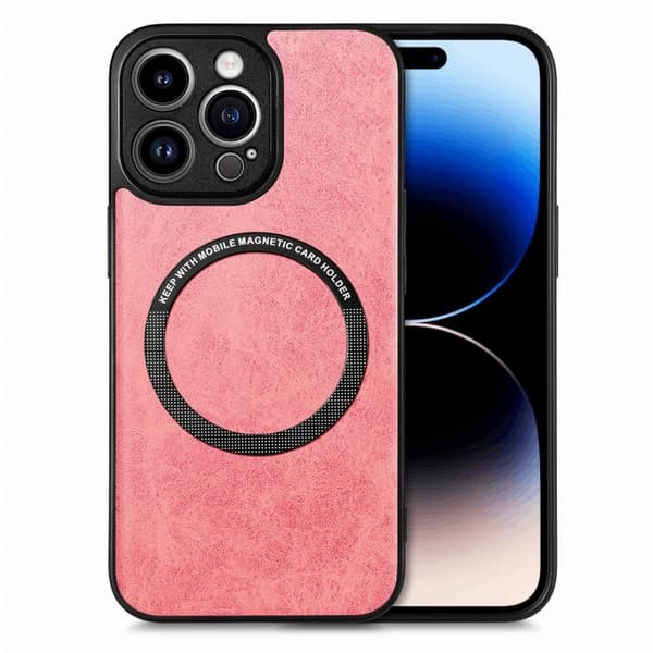 Magnetiskt mobilskal i premium PU-läder för iPhone 15 Pro - Rosa Rosa