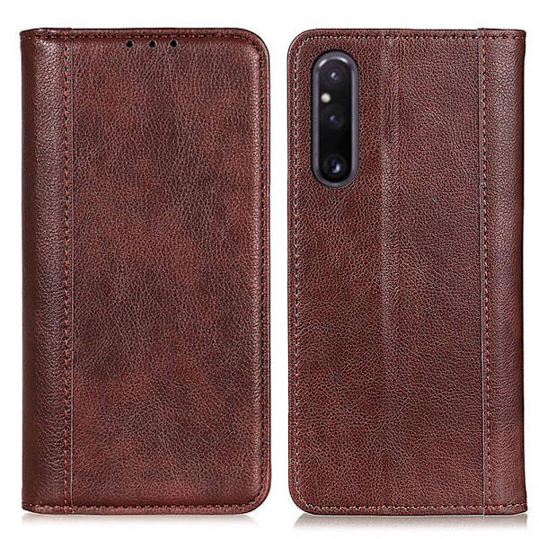 Äkta läder Sony Xperia 1 V fodral med magnetisk stängning Brun