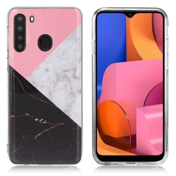 Marble Samsung Galaxy A21 Cover - Lyserød / hvid / sort Multicolor