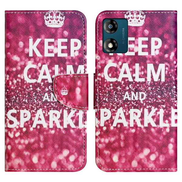 Wonderland Motorola Moto E13 Flip Etui - Keep Calm og Sparkle Red
