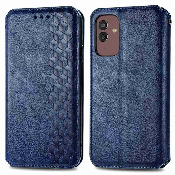 Læder Etui med A Stilfuldt Rhombus Tryk til Samsung Galaxy M13 5g - Blå Blue