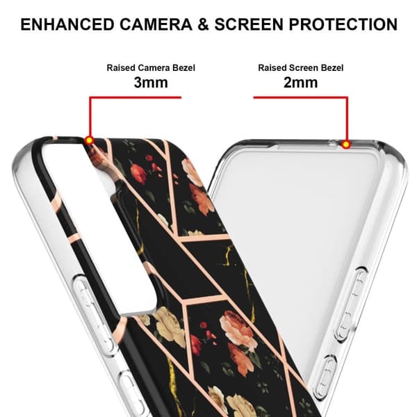 Marble Samsung Galaxy S22 Plus Etui - Svarte Blomster Multicolor
