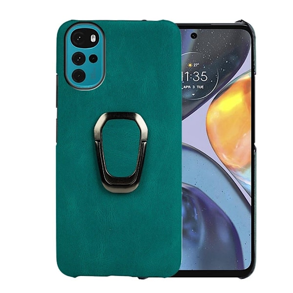 Stötsäkert läderfodral med oval kickstand för Motorola Moto G22 - Mörkgrön Grön
