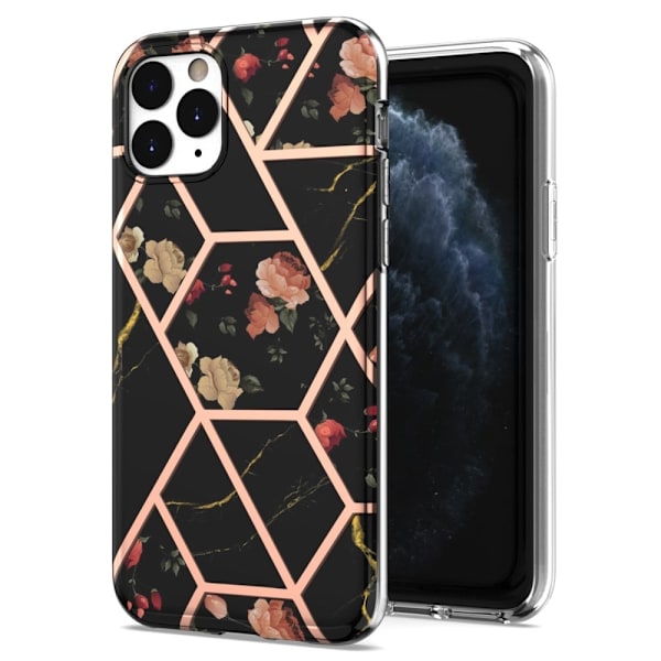 Marble iPhone 11 Pro Suojakotelo - Black Flowers Multicolor