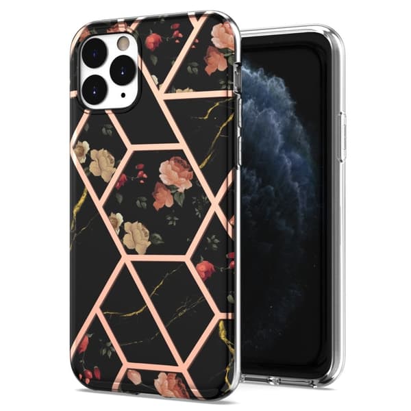 Marmormotiv iPhone 11 Pro skal - Svarta Blommor multifärg