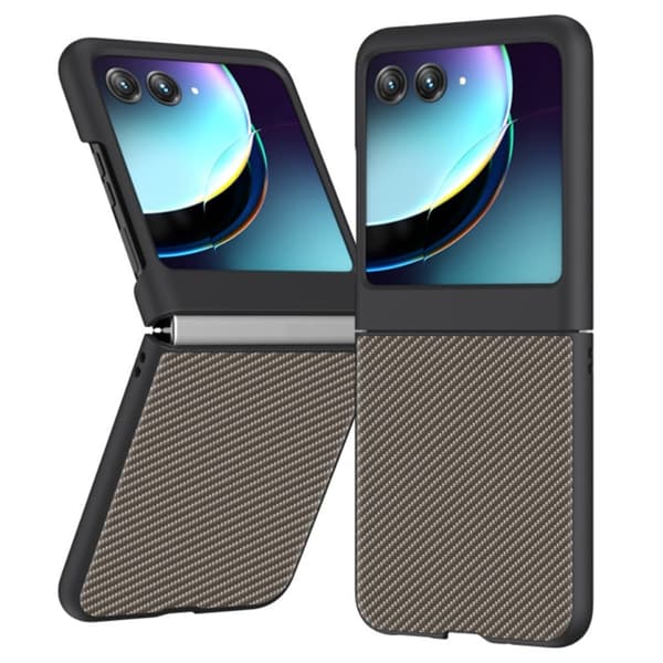 Motorola Razr 40 Ultra läderfodral - Kolfiber Guld Silvergrå
