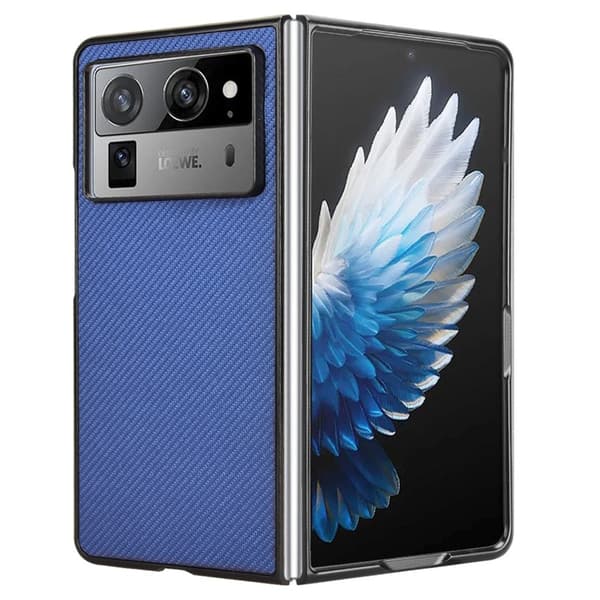 TECNO Phantom V Fold2 Case Carbon Fiber Texture Shockproof Vegan Leather Phone Cover - Blue Blue