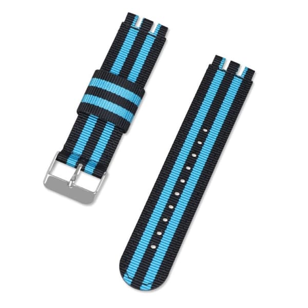 17mm Universal nylon + kangas kellon hihna hopea solki - Musta / Merensininen Multicolor