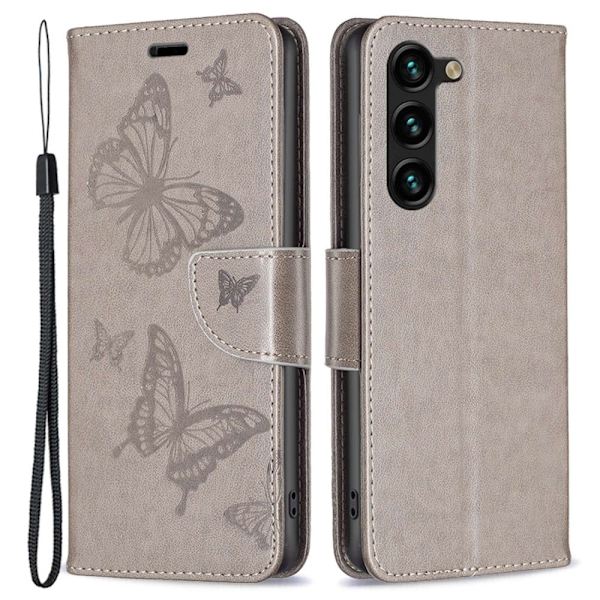 Butterfly Samsung Galaxy S23 Plus Läppäkotelo - Harmaa Silver grey