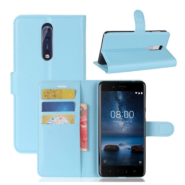Nokia 8 Litchi skind læder etui - Blå Blue