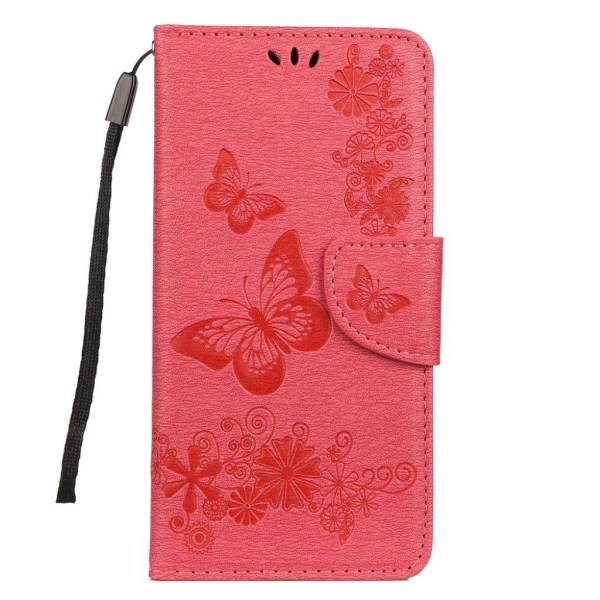 Huawei Y6 2019 sommerfugleprint på lædercover - rød Red