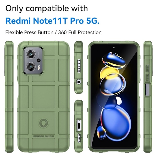 Rugged Shield Etui Xiaomi Poco X4 Gt / Note 11t Pro / 11t Pro Plus - Grøn Green