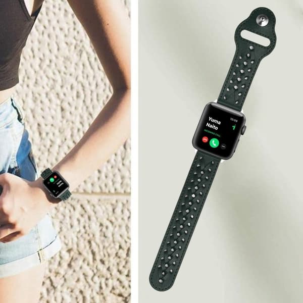 Apple Watch (41 mm) urrem i vævet mikrofiberlæder - Sortliggrøn Green